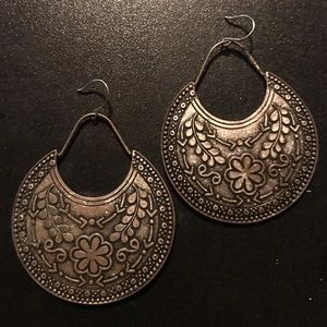 Metal earrings with beautiful embossed florals